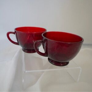 Vintage Anchor Hocking Cups Ruby Red Glass Teacups or a punch bowl